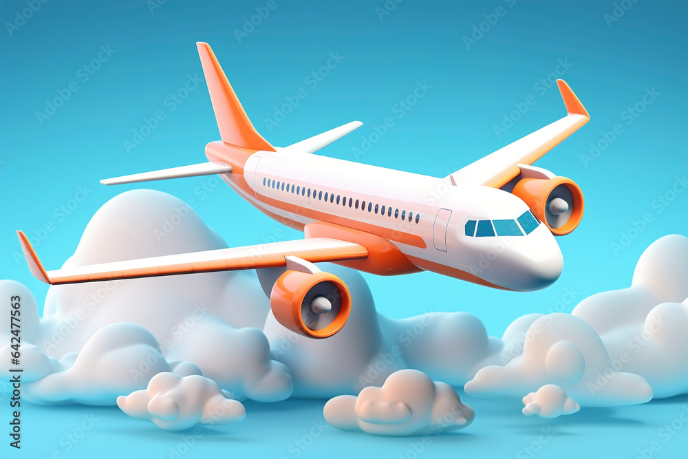 Passenger airplane in the sky above the clouds, passenger airplane gear released takes off in sky, beautiful background with flying plane in blue sky.