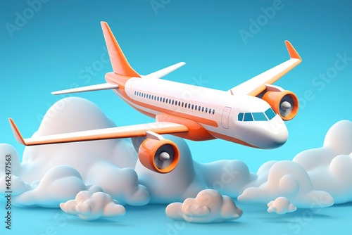 Obraz na płótnie Passenger airplane in the sky above the clouds, passenger airplane gear released takes off in sky, beautiful background with flying plane in blue sky. w salonie