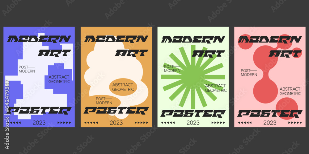 Set Of Geometric Postmodern Inspired Posters. Cool Abstract Geometrical Modern Covers. Bauhaus Shape Forms. Swiss Design Pattern.