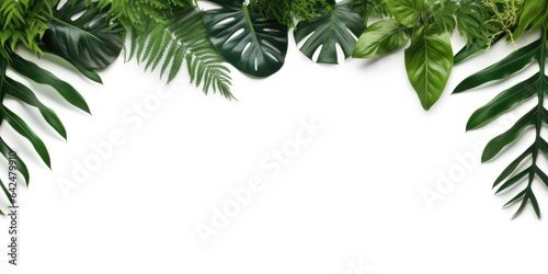 A group of tropical leaves on a white background. Digital image.