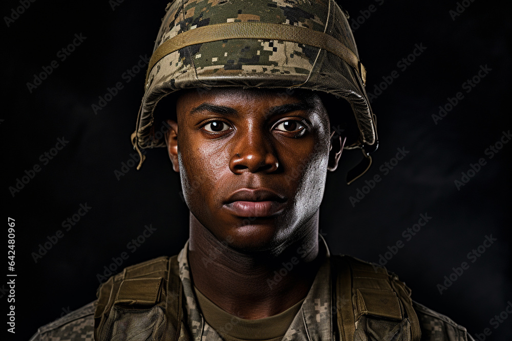 Male men Soldier in combat uniform close up portrait. Generative AI Male men Soldier in combat uniform close up portrait. Generative AI