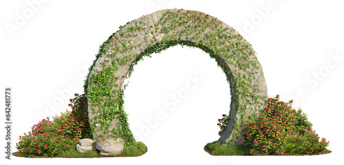 Fotobehang Cut out stone arch covered with ivy