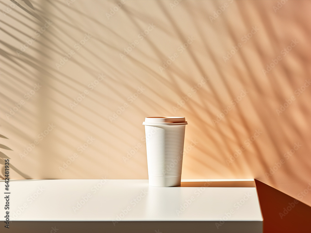 Luminous Tranquility: White Paper Cup on Empty Table Luminous Tranquility: White Paper Cup on Empty Table