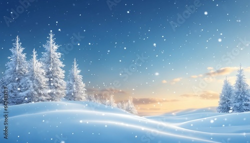 Winter snow flakes on blue sky in evening, winter snow background with snowdrifts, banner format, copy space © ibreakstock