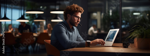 Man works at his laptop in the office