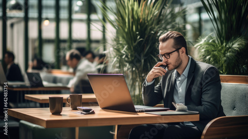 Man works at his laptop in the office