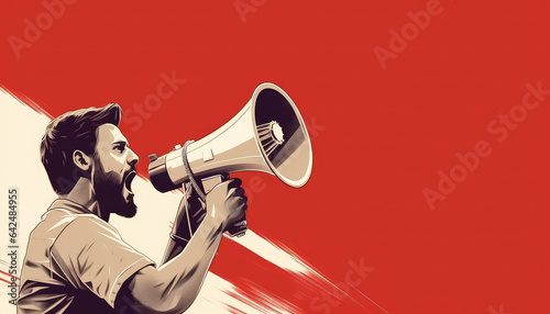 man holding a megaphone to loudly shout to oppose his own group