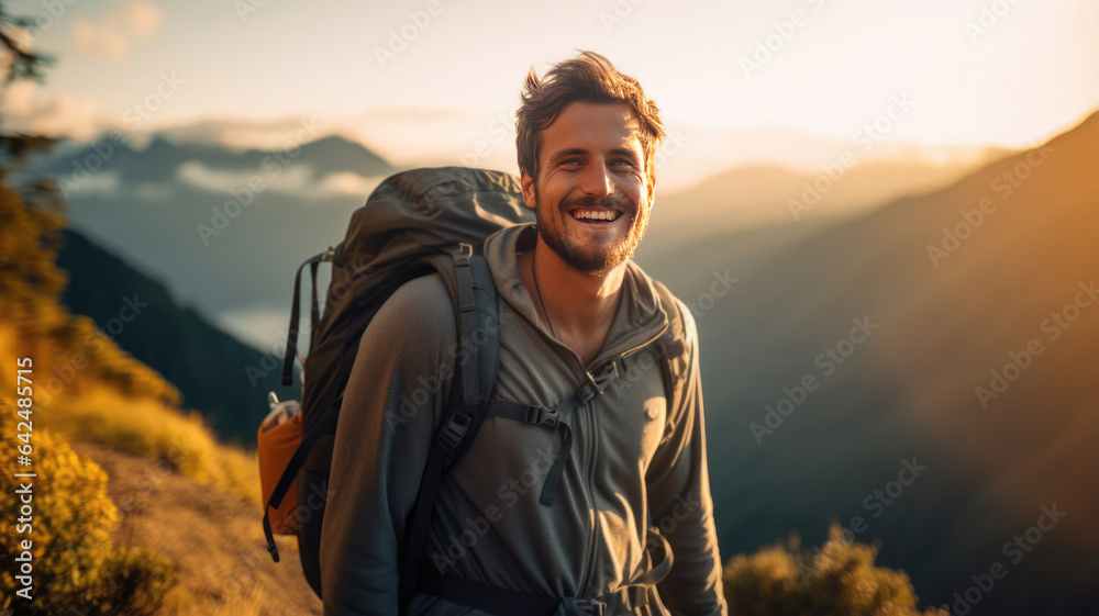 Portrait of a male tourist on a mountaintop