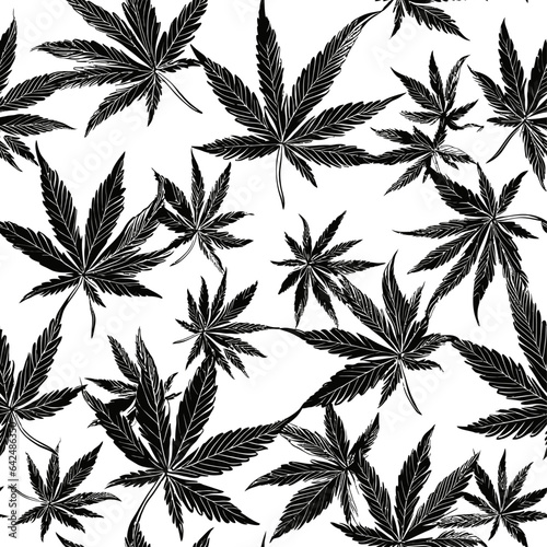 Cannabis Marijuana Hemp Weed Leaf Seamless Repeat Pattern Illustration