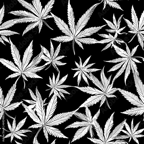 Cannabis Marijuana Hemp Weed Leaf Seamless Repeat Pattern Illustration
