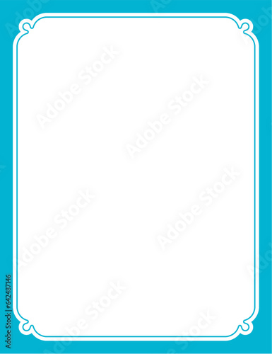 Blue border frame. Vector vintage poster, invitation, certificate, business card, menu page, or book cover template. Vertical retro art frame background in classical calligraphic style
