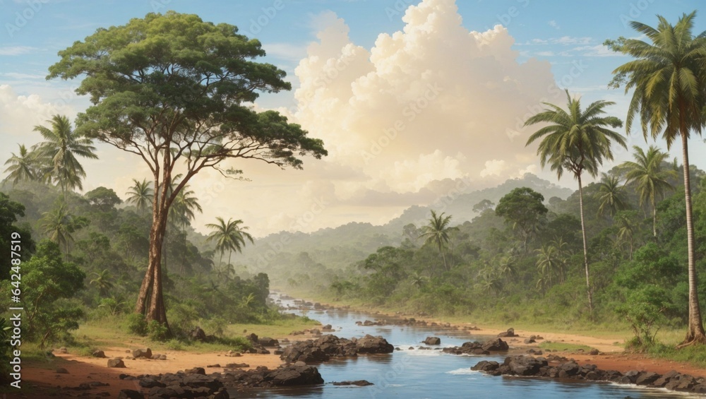 African tropical forest with lake
