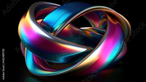 Abstract metallic colorful twisted shape with metallic lines. Created with Generative Ai technology