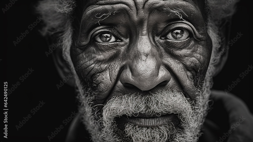 powerful full face portrait of an elderly man