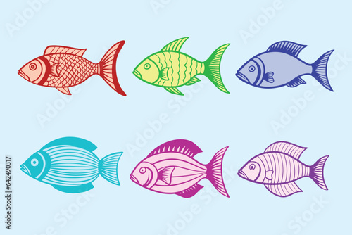 collection set illustrations hand drawn of fish colorful