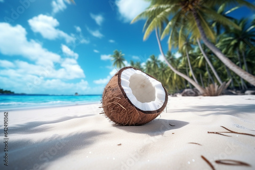 beach and coconut. paradise beach landscape. generative ai. travel with family.