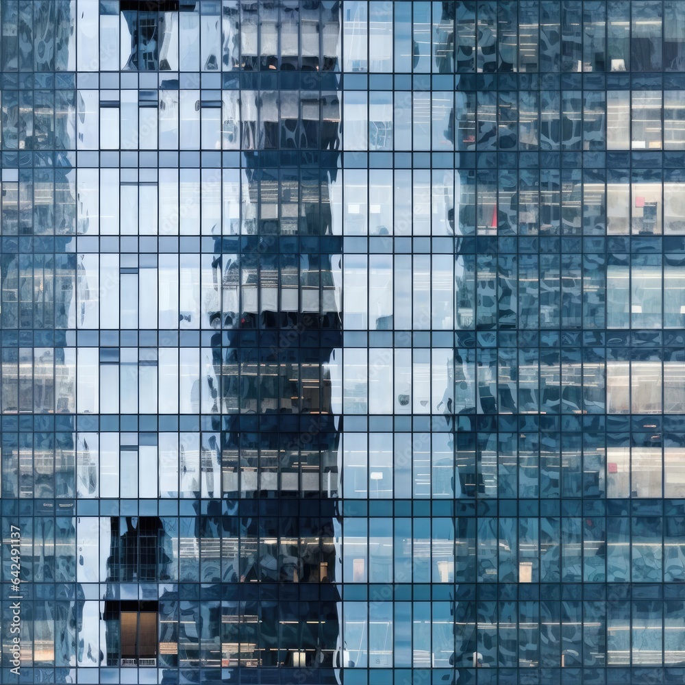 The glass facade of a skyscraper