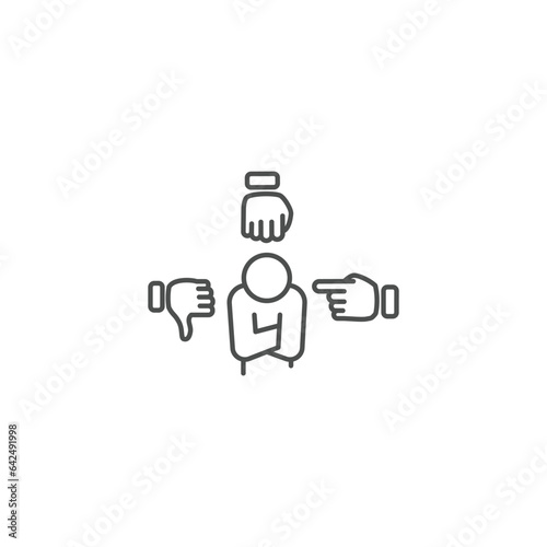 bullying icon, bully persecution, harassment and hate attack, social blame, accuse victim, thin line symbol on white background - editable stroke vector illustration	