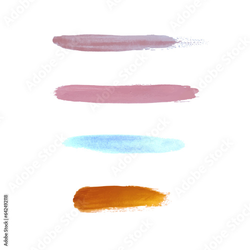 Set of colored watercolor brush strokes, spots. Bright design elements. Abstract vector drawing.