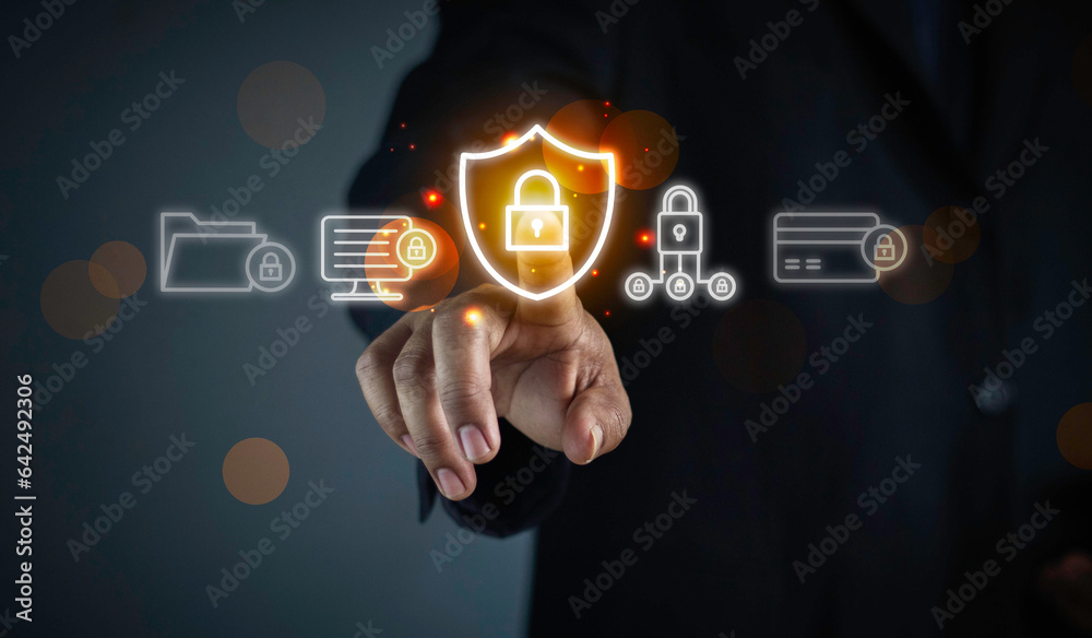 Businessman show icon financial and payment, Digital marketing. Finance and banking networking. Security icon customer network connection, cyber security. Business finance technology. Businessman show icon financial and payment, Digital marketing. Finance and banking networking. Security icon customer network connection, cyber security. Business finance technology.
