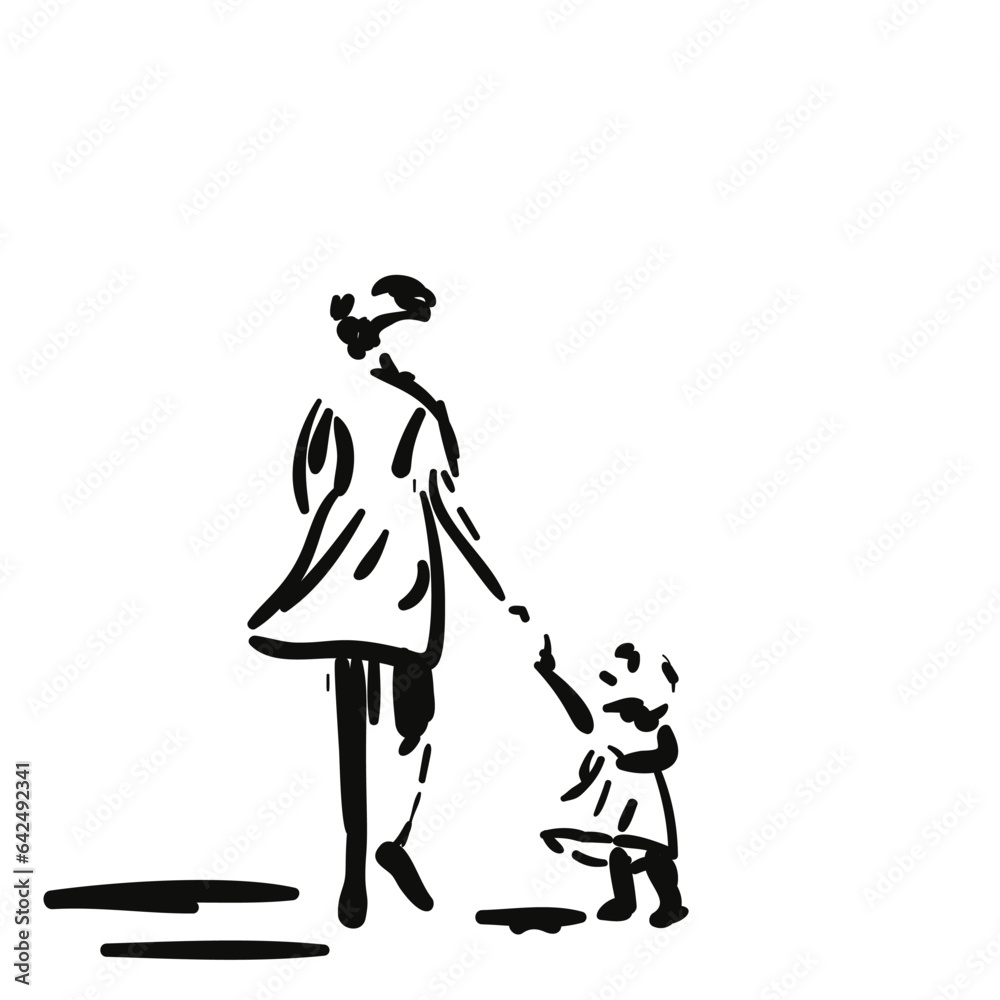 Mother And Baby Girl Walking Away Woman And Little Girl Pull Their