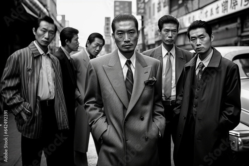 Portrait of a enigmatic Japanese business man with character and experience, in the style of editorial fashion and photojournalism.