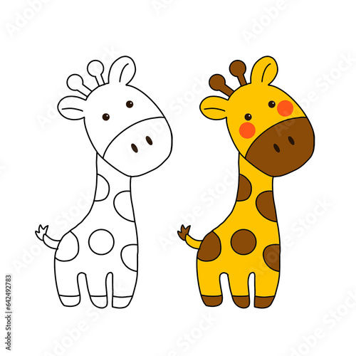 Hand drawn cartoon animal children coloring sketch giraffe