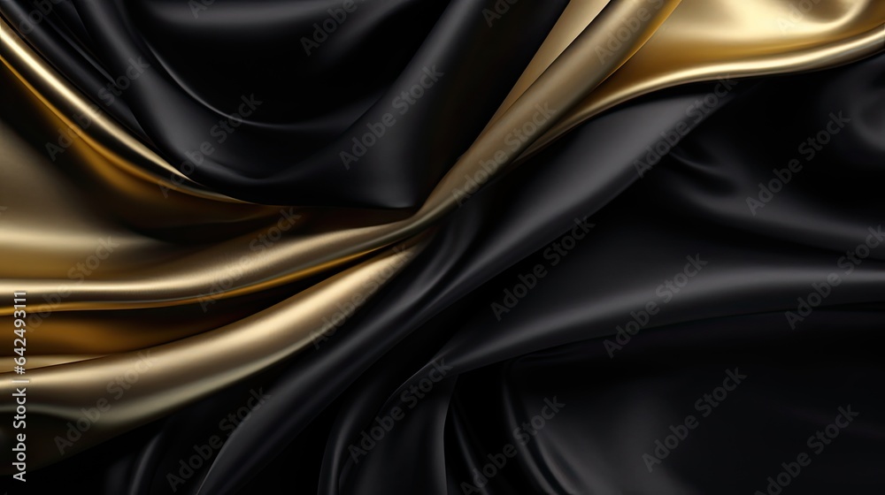 Black and Gold Silk Background - generative ai Black and Gold Silk Background - generative ai