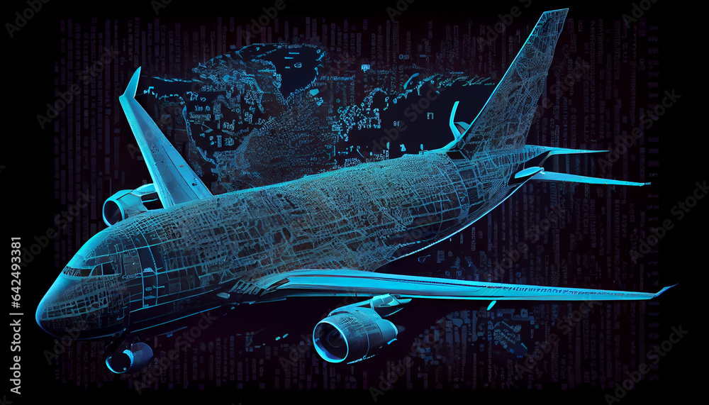 Blue digital airplane data made by Ai generated image