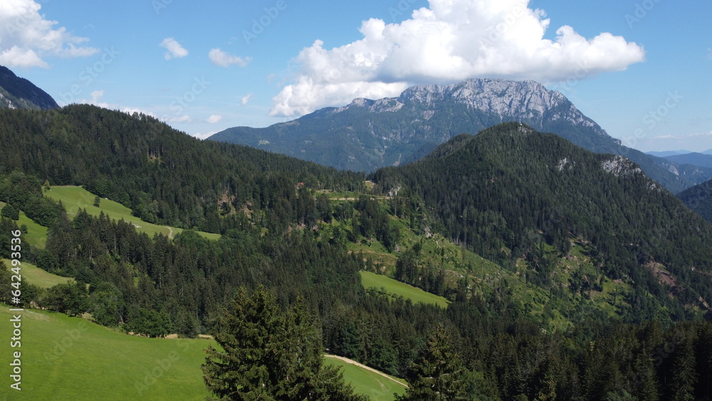 Drone shot of the Kamnik Alps in the north of Slovenia Drone shot of the Kamnik Alps in the north of Slovenia