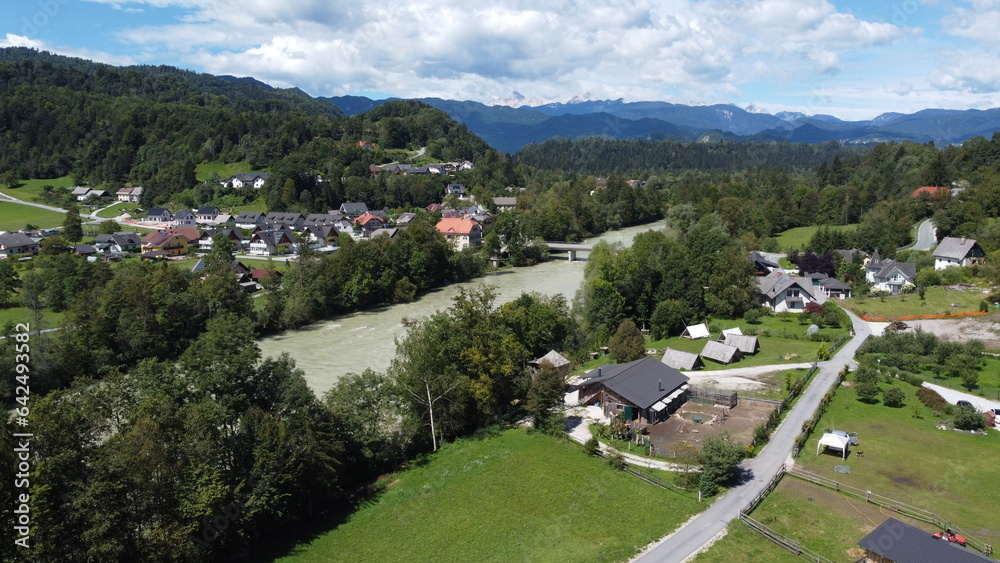 Drone shot of the surrounding of Radovljica, Slovenia