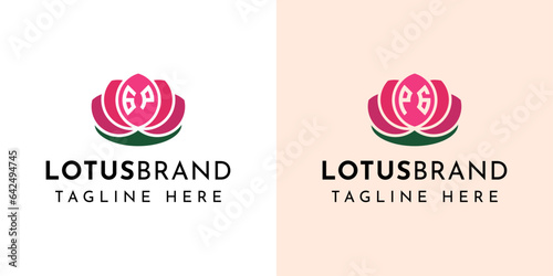 Letter GP and PG Lotus Logo Set, suitable for business related to lotus flowers with GP or PG initials.