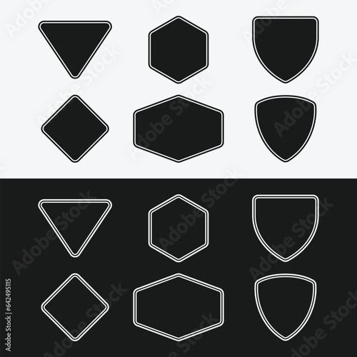 Set of Vintage Blank Badge Stamp in Black Solid and Line Style. Retro Hipster Empty Crest Label Sticker Frame Vector Collection