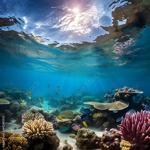  A Breathtaking Coral Reef Under Clear Waters - vibrant coral reef thriving beneath crystal clear waters.