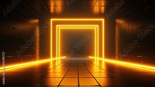 Abstract background with shining gold neon lines photo
