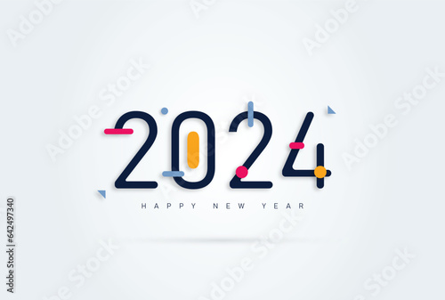 Happy new year 2024 design. Colorful truncated number illustrations. Premium vector design for poster, banner, greeting and new year 2024 celebration.