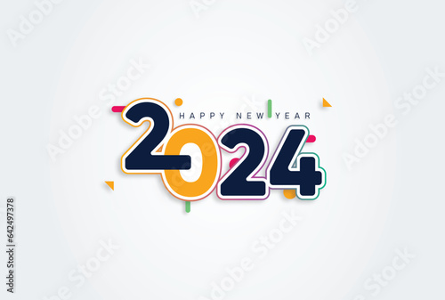 Happy new year 2024 design. Colorful truncated number illustrations. Premium vector design for poster, banner, greeting and new year 2024 celebration.