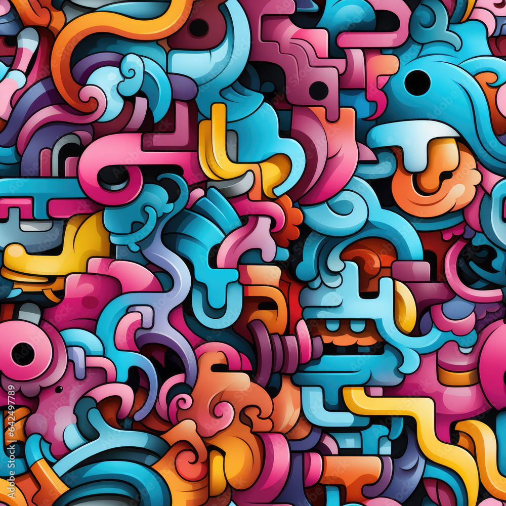 Colorful graffiti pattern illustration, Seamless repeat background.