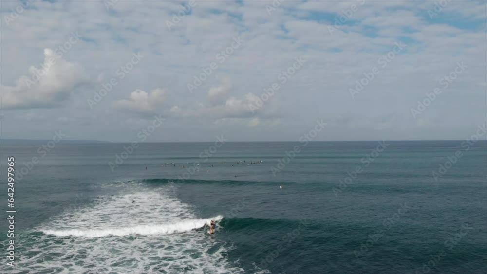 Aerial surface of ocean waves rolling to beach. Drone fly towards waves splashing with white foam. Nature travel summer concept Aerial surface of ocean waves rolling to beach. Drone fly towards waves splashing with white foam. Nature travel summer concept