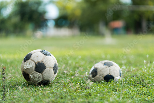 Close up of a old soccer, at the old football field. © khunnok studio