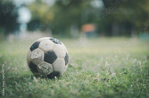 Close up of a old soccer, at the old football field.