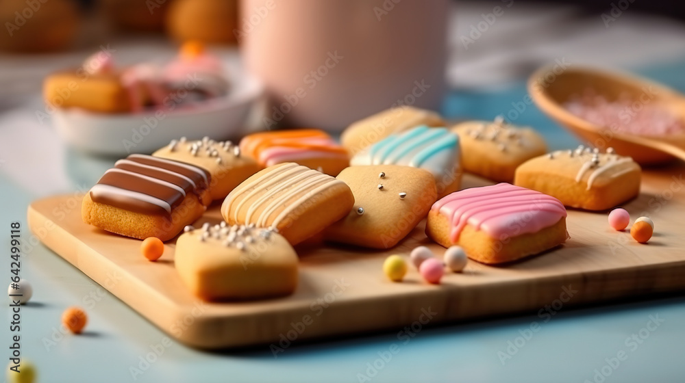 Delicious cookies with raisin and oatmeal,top view. Generative ai Delicious cookies with raisin and oatmeal,top view. Generative ai