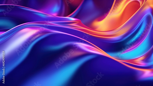 Abstract fluid 3d render holographic iridescent neon curved wave. Generative ai