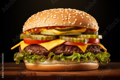 hamburger, hamburger on a plate, ai, ai generated, generated, ai generative, generative