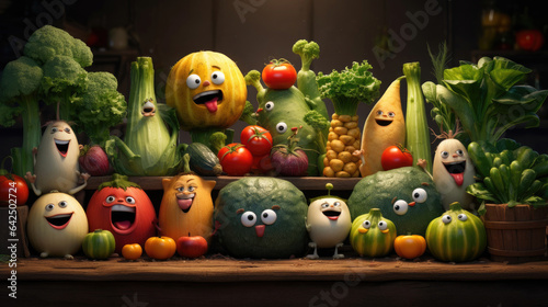 Funny fruits and vegetables crowd © Venka