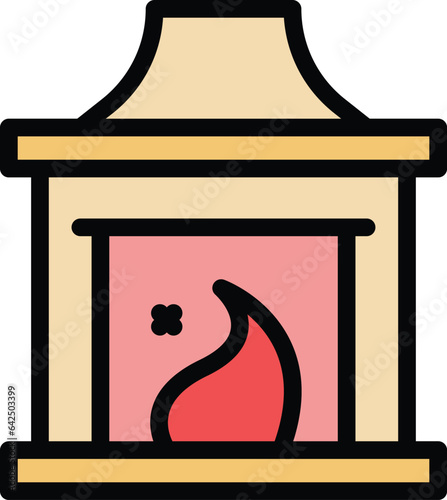 Fireplace icon outline vector. Wood stove. Fire brick color flat