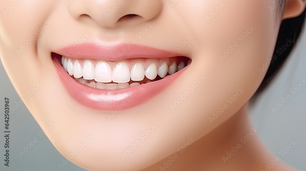 Obraz premium Dental Care. close up mouse Beautiful asian Woman Healthy Smile young Female Smile show beautiful of teeth, confident in orthodontics