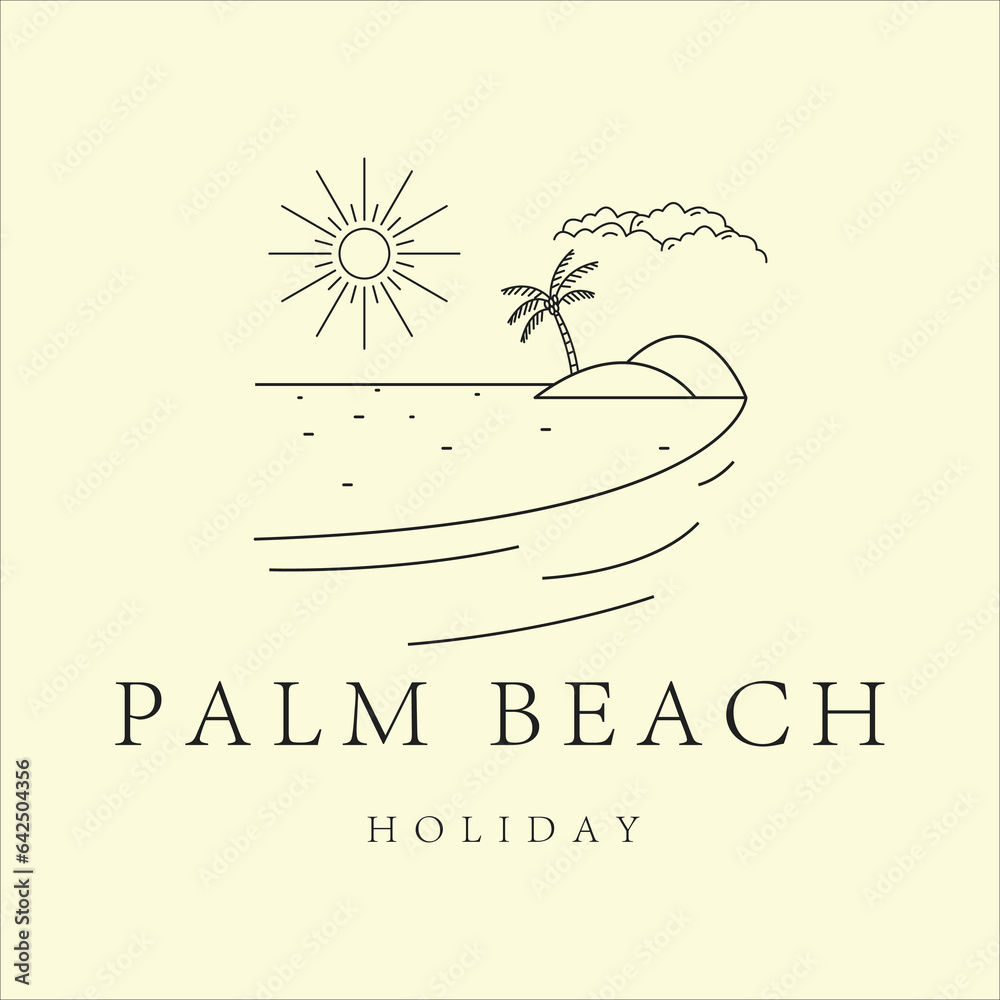 tropical island beach and beach scene logo line art graphic design icon ...