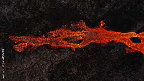 Foto Aerial view from drone of volcano on Iceland and lava river eruption crater