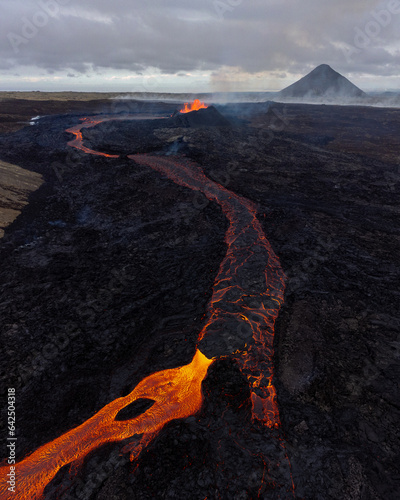 Aerial view from drone of volcano on Iceland and lava river eruption crater © Zbigniew Wu